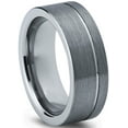 thumbnail image 2 of Charming Jewelers Tungsten Wedding Band Ring 8mm for Men Women Comfort Fit Step Flat Cut Brushed Lifetime Guarantee Size 4, 2 of 5