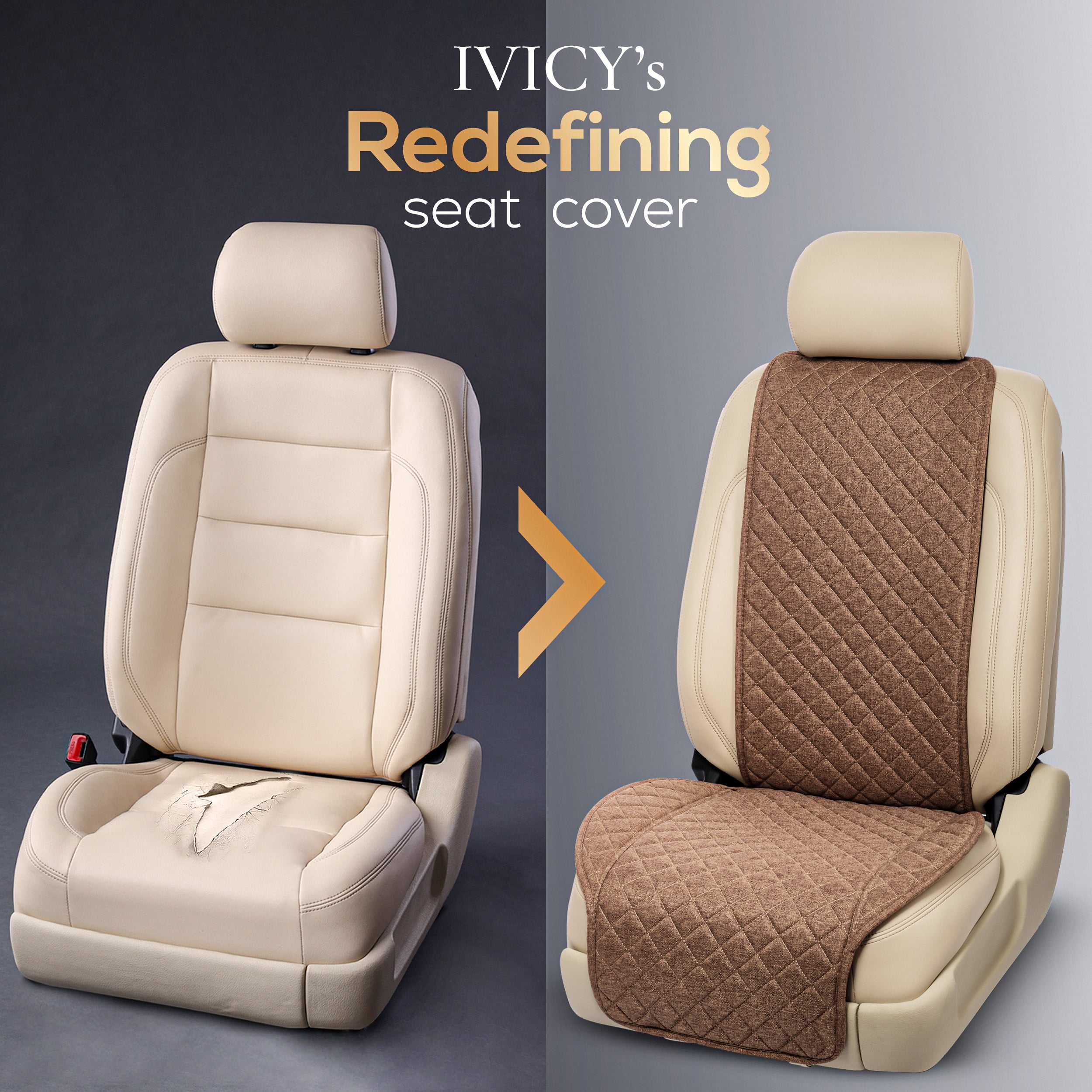 IVICY Faux Linen Front Car Seat Cover – Durable, Non-Slip Seat Protector for Cars – 1 Unit, Brown