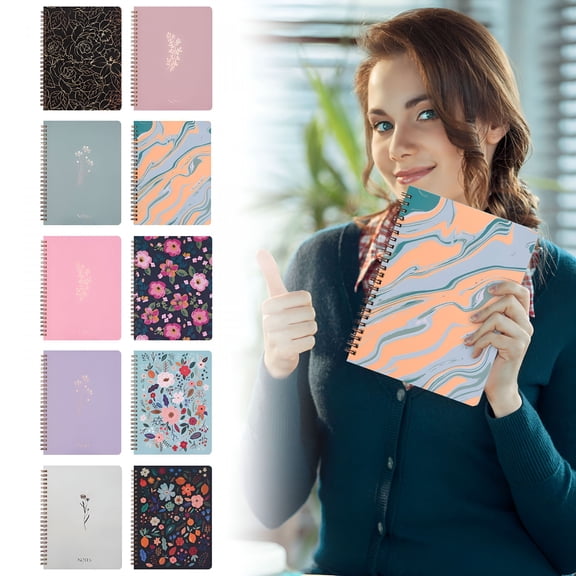 CCOCC Aesthetic Campus Notebook - 8" X 6" A4 College Ruled Spiral Journal with Floral Gold Foil & Metal Corners,Thick Paper Hardcover,Twin-Wire Binding Elastic Closure & Pocket