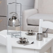 Melissa & Doug Stainless Steel Pretend Play Tea Set with Storage Rack for Kids (11 pcs)