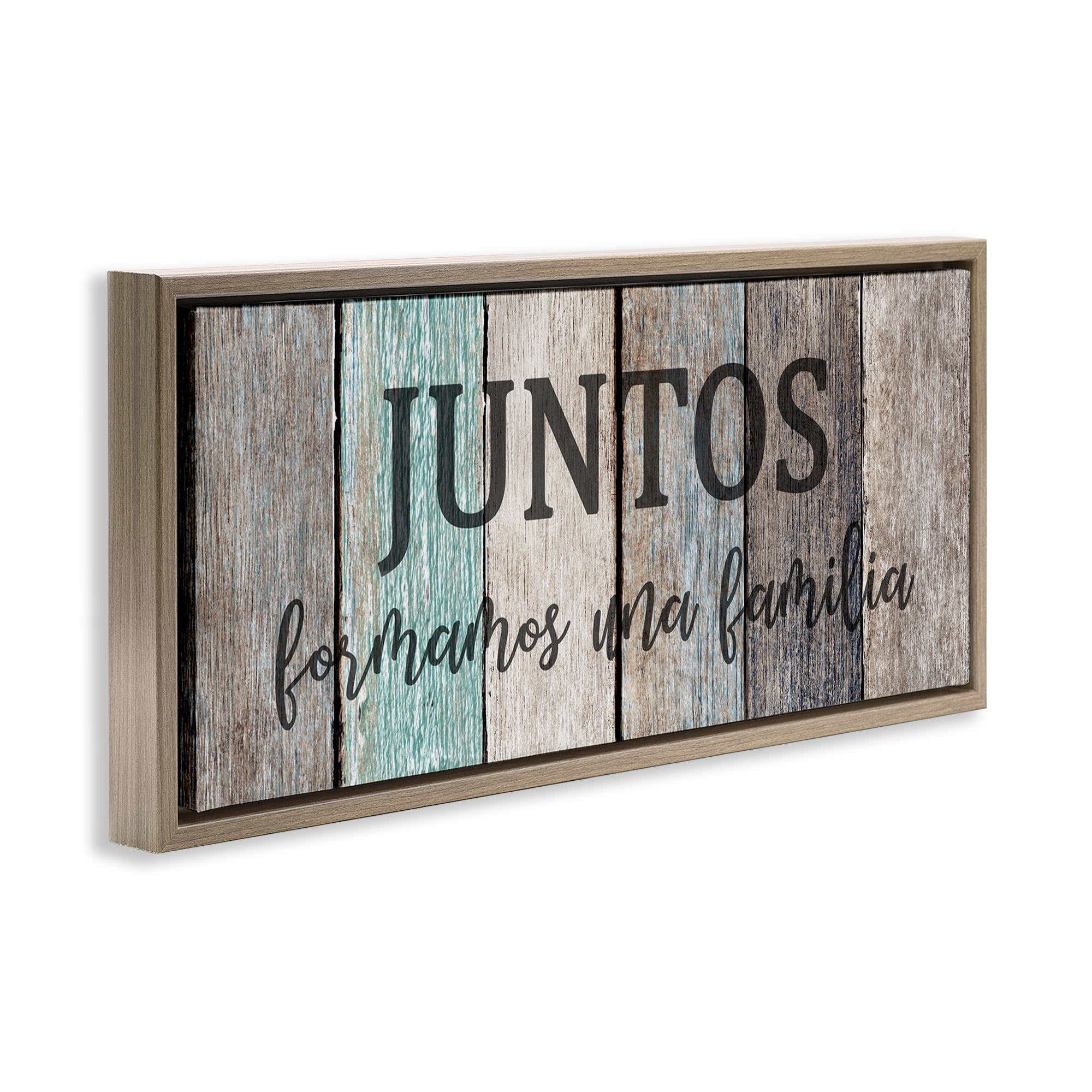 Stupell Industries Juntos Formamos una Familia Inspirational Quotes & Sayings Painting Brown Floater Framed Art Print Wall Art, 31 x 14