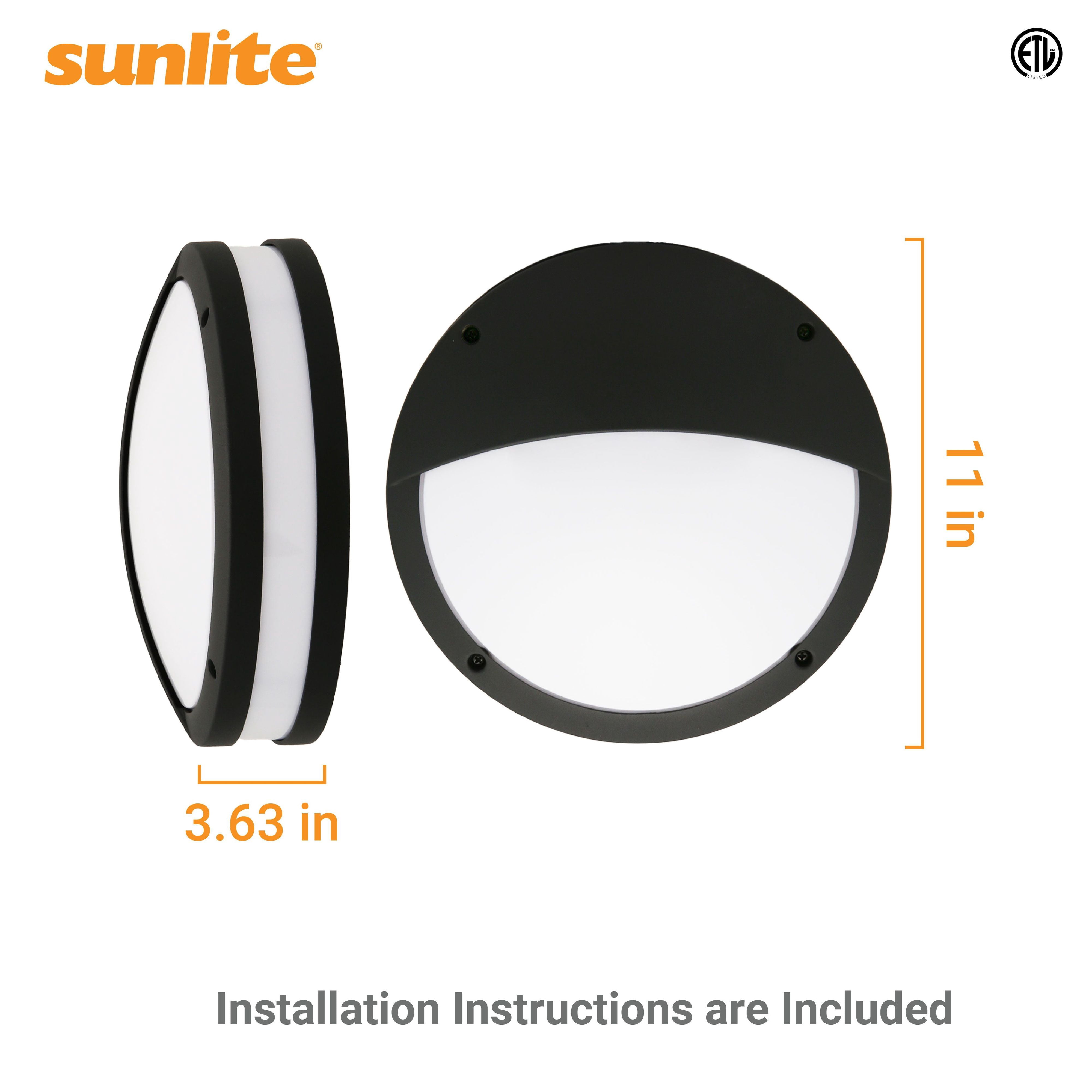 Sunlite 81384 11-Inch LED Outdoor Wall & Bulkhead Round Light Fixture, 20 Watts (70W Equivalent), 1000 Lumens, Dimmable, 50,000 Hour Life Span, Color Selectable 30K/40K/50K, Black Finish, ETL Listed