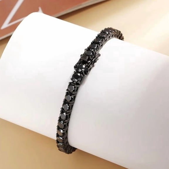 Engagement Tennis Bracelet For Women's 4MM 10Ct Round Cut Simulated Black Diamond Single Row 14K Black Gold Plated 925 Silver 7" inch