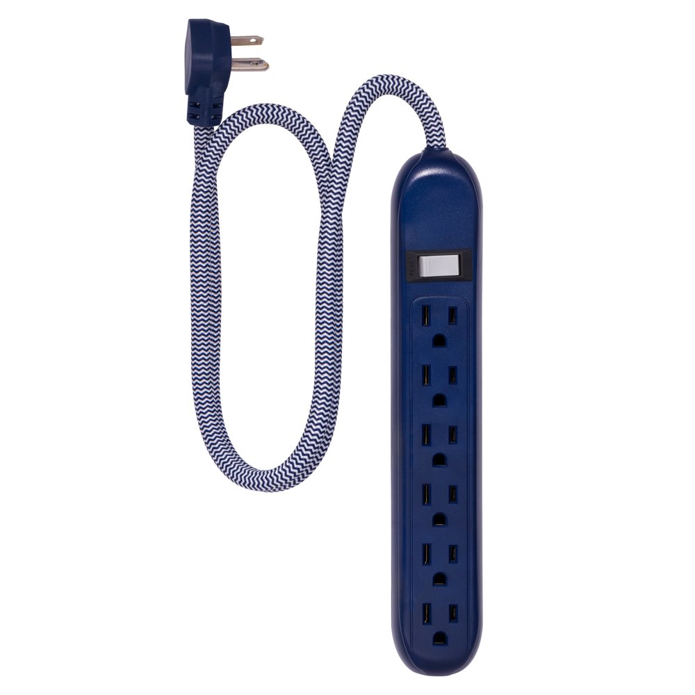 Cordinate 6Outlet Surge Protector with 3 ft Braided Power Cord, Navy