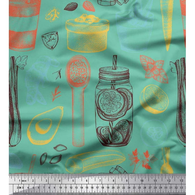 Soimoi Georgette Viscose Fabric Vegetables,Jar & Cups Decor Fabric Printed Yard 42 Inch Wide