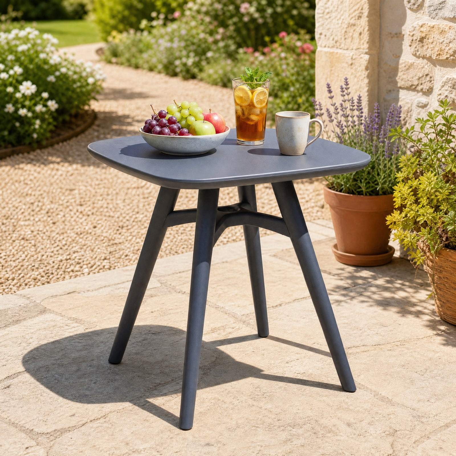 Furnibear Square Outdoor Dining Table for 4 All Weather Plastic Patio Bistro Table with Thick Top and Anti Slip Foot Pads, Gray