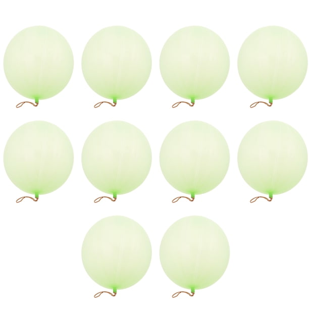10pcs Sin impresión de globos Globos llenos de diversión Bolas de perforación de neón con asa de goma para la fiesta de cumpleaños (verde)