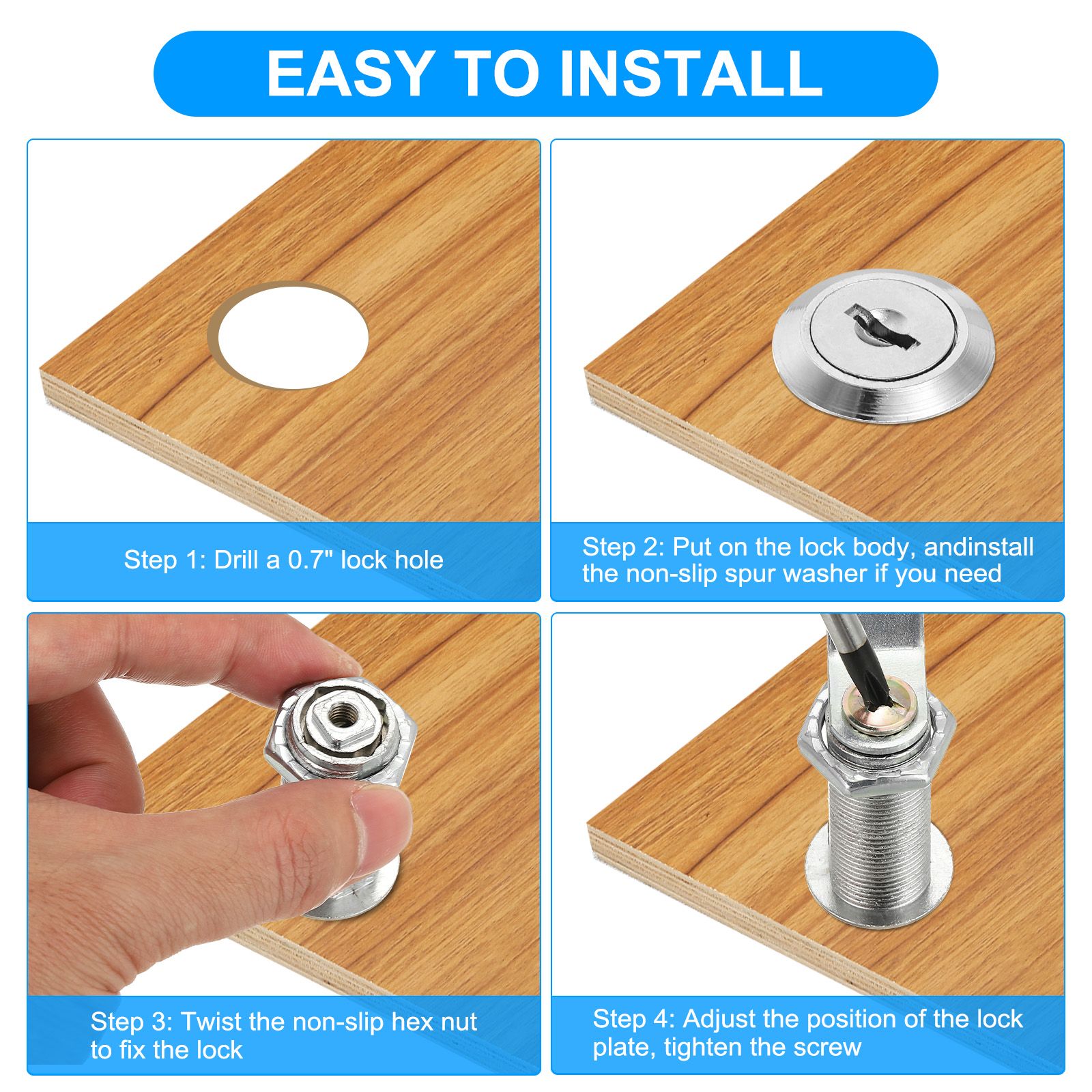 Uxcell Keyed Alike Cabinet Locks 1-1/8 Inch with Key for RV Drawer Storage, Silver 8 Pack