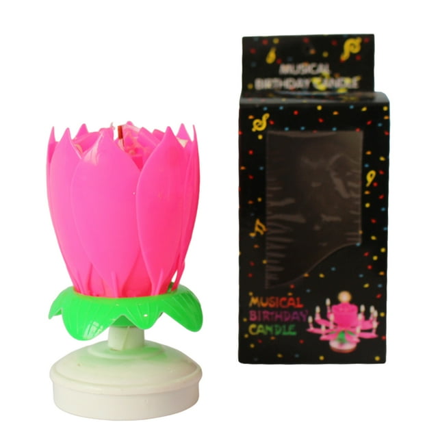 goowrom Colorfully Incredible Birthday Candles, Lotus Shaped Double-Layers Flat Bottom Singing Rotating Music Candle