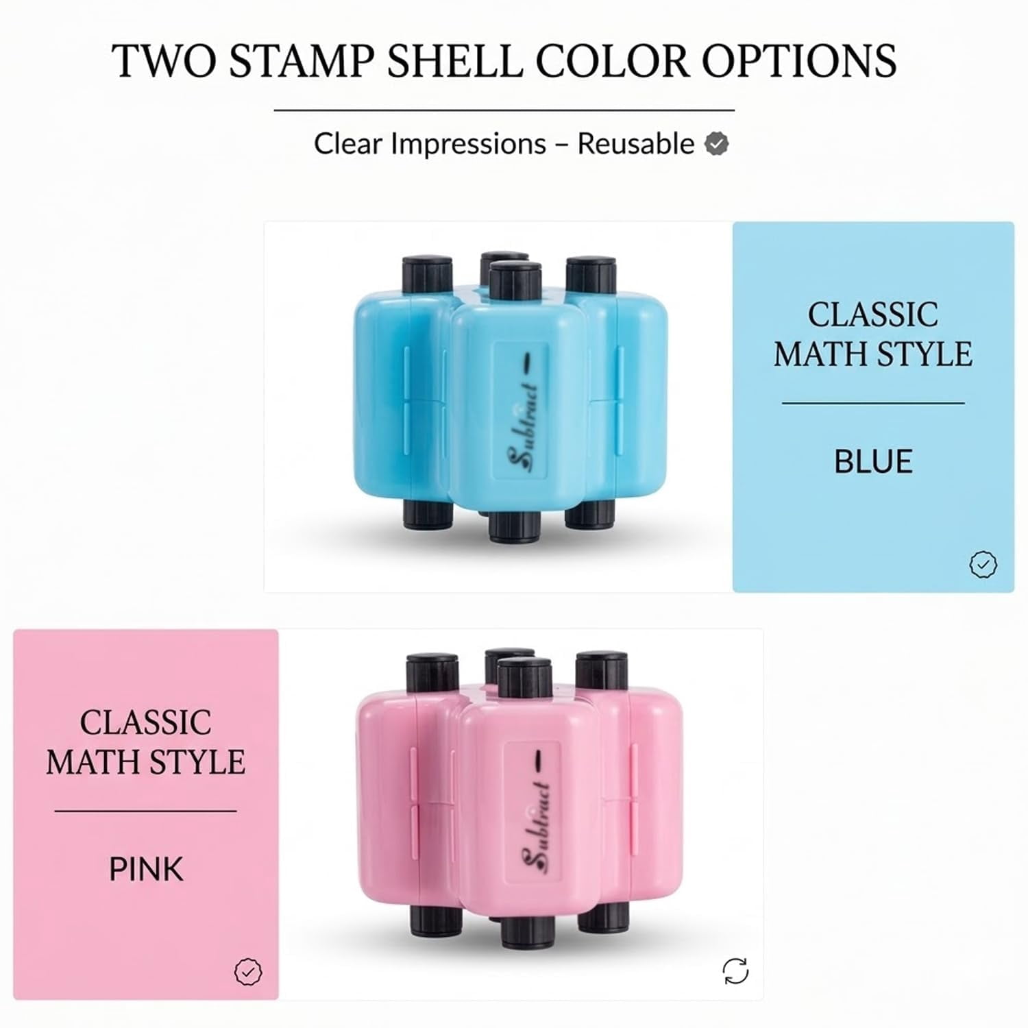 2026 New Math Roller Stamp, 4 in 1 Math Practice Roller Stamp Set, Math Teacher 4 in 1 Roller Stamp Refill Ink, Addition, Subtraction for Classroom & Home Use (Pink*1)