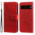 thumbnail image 1 of SaniMore for Google Pixel 7 Pro Case with Wrist Strap, Fashion Flower Embossing Design for Girls/Women, Dual Magnet Card Holder Wallet Cover Kickstand Shockproof for Google Pixel 7 Pro, Red, 1 of 9