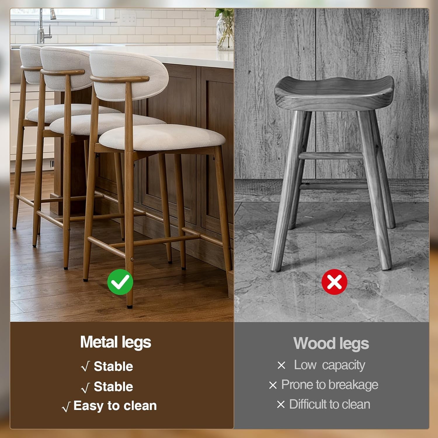 MOONMISS Counter Height Bar Stools Set of 4,Upholstered Modern Counter Stools with Metal Legs for Kitchen Island Dining Room,Beige