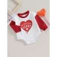 thumbnail image 3 of Bslissey Baby Girls Valentine's Day Sweatshirt Romper Contrast Color Long Sleeve Heart Letter Print Jumpsuit Newborn Infant Casual Bodysuit Clothes 0-18 Months, 3 of 8