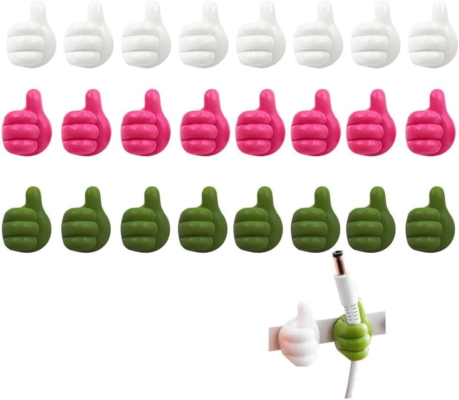 FEFEFW-24Pcs Creative Silicone Thumb Cable ClipsSelf Adhesive Fun Cord Holders for Desk Wall Car Nightstand, Cord Clips, Wire Holders, Phone USB Charger Cable Management, Key Hanger