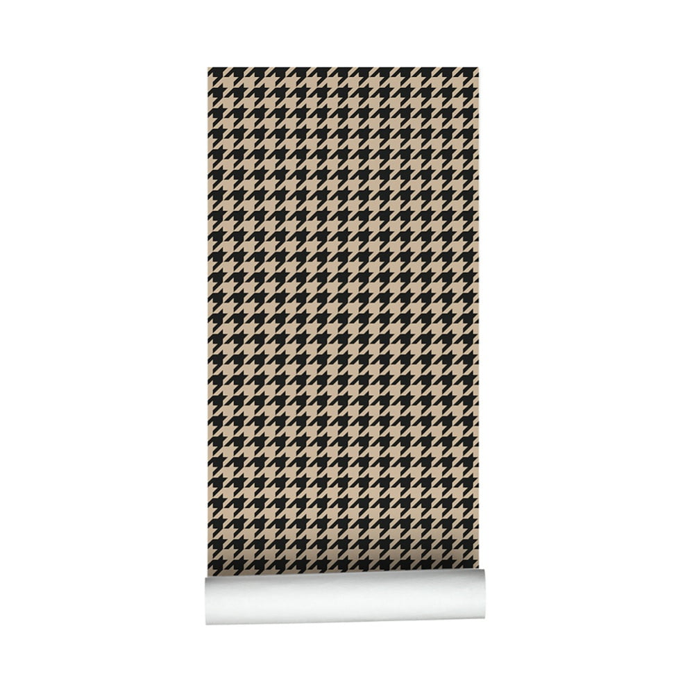 Self Adhesive Vinyl Black and White Houndstooth Plaid Shelf Liner