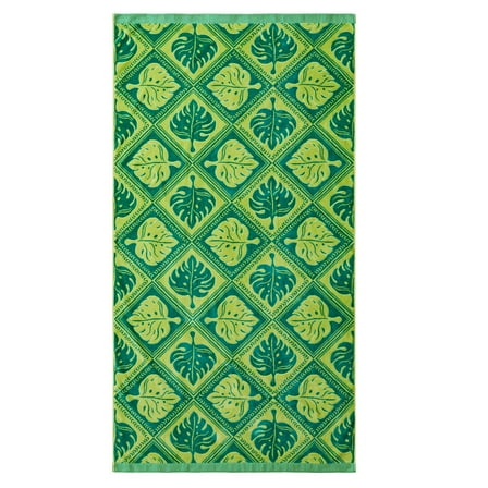 Better Homes & Gardens Coastal Elegant Tile Green Cotton-Blend Beach Towel