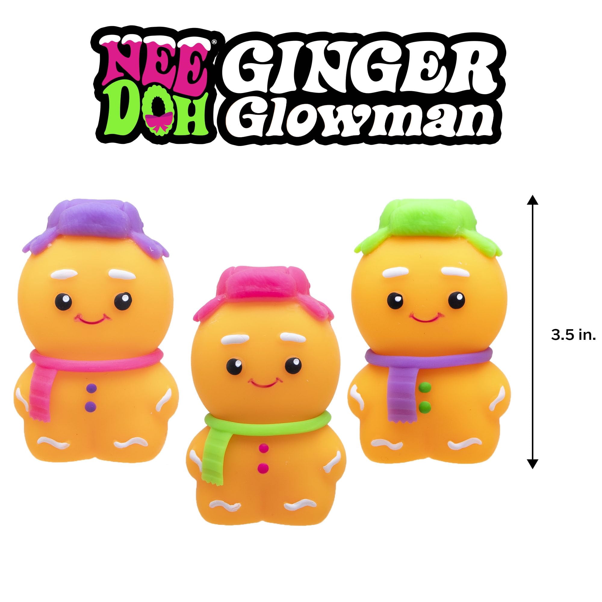 Schylling NeeDoh Squishmas Ginger Glowman - Christmas Squeeze Toy - Satisfying Snow-Like Crunch - 3.5" Tall - Color May Vary (Pack of 1)