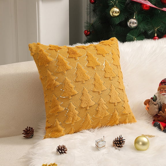 Christmas Tree Shaped Throw Pillow with Insert, 30 x 50 cm, Yellow, Decorative Cushion for Sofa, Chair and Bedroom, for Indoor and Outdoor Seasonal Home Decor