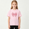 thumbnail image 2 of Pink Lace Bow Girls Graphic Tee, Cute Princess Ribbon Retro 100% Cotton Kids Short Sleeve T-Shirt, 2 of 5