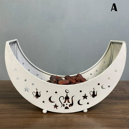 

Alexsix Eid Mubarak Moon Star Shape Serving Tray Tableware Dessert Party Decoration Food Storage Container For Party Home(White A)