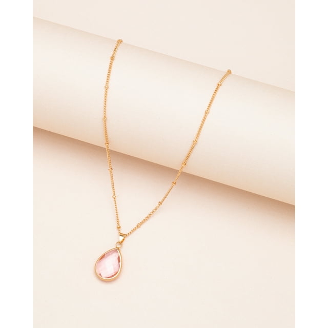 Collier en Forme de Goutte avec Pierre de Naissance Rose Clair d'Octobre Goldtone