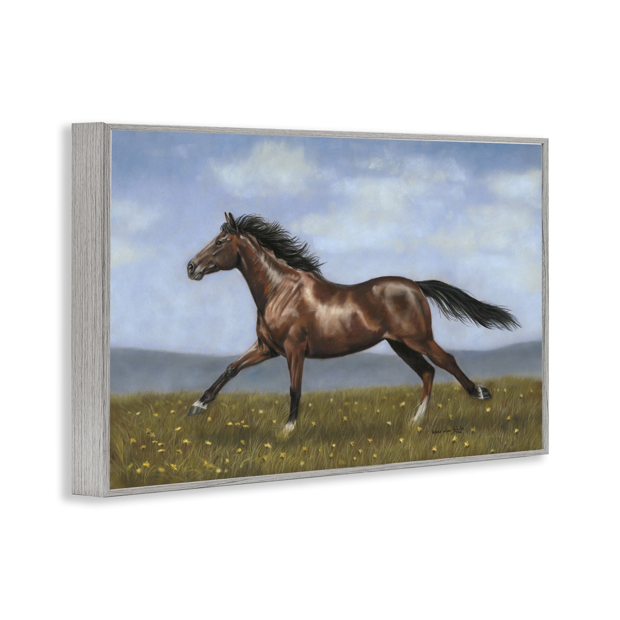 Stupell Industries Brown Running Mare Animals & Insects Painting Gray Framed Art Print Wall Art, 18 x 12