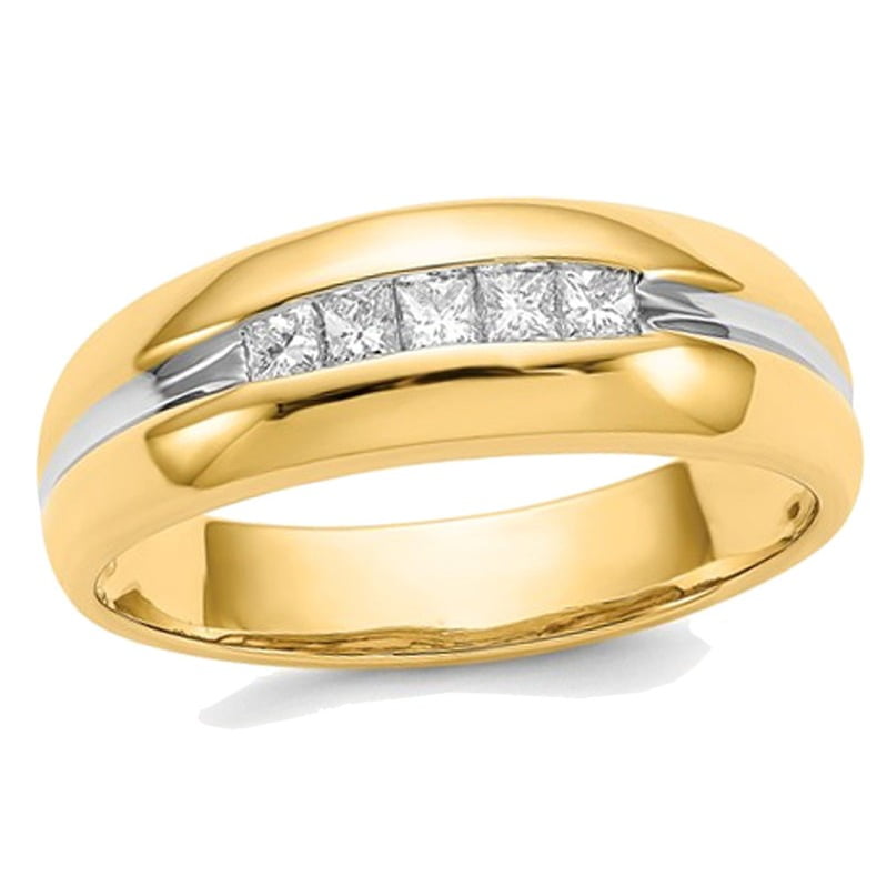 Mens 14K Yellow Gold Princess Cut Diamond Ring 1/4 Carat (ctw Color H-I ...