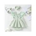 thumbnail image 3 of Faithtur Newborn Girl Romper Outfits, Sleeveless Lace Patchwork Solid Color Dress Style Romper + Cute Headband Set, 3 of 9