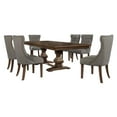 thumbnail image 1 of Walnut Wood 7pc Dining Set with Extendable Table and Gray Linen Chairs, 1 of 7