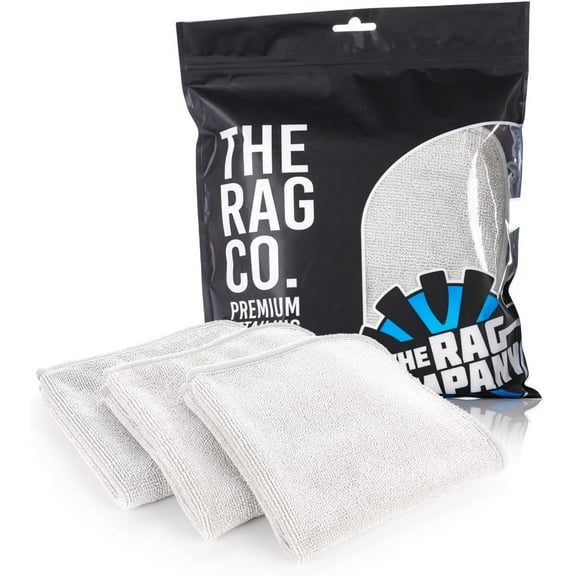 The Rag Company – Premium FTW – Microfiber Cleaning Towels for Glass, Windows, Mirrors & Polished Surfaces, Streak-Free, Scratchless, 16in x 16in, Ice Grey, 3-Pack