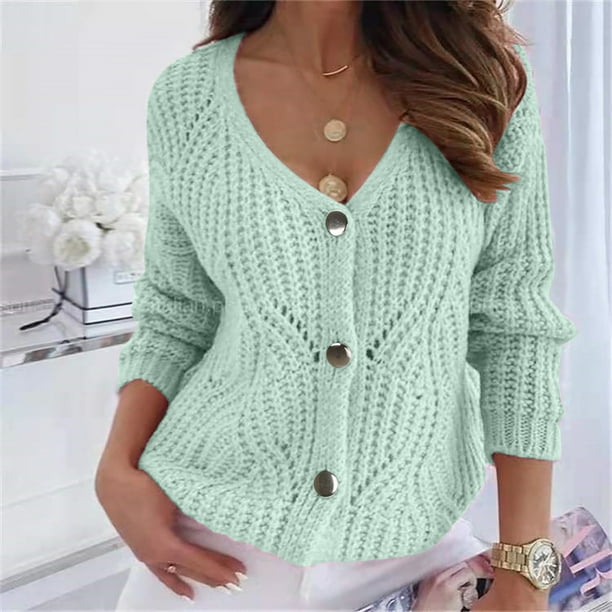 Puntoco Blusa de punto con botones de color sólido para mujer Otoño e invierno Puntoco Puntoco-7496