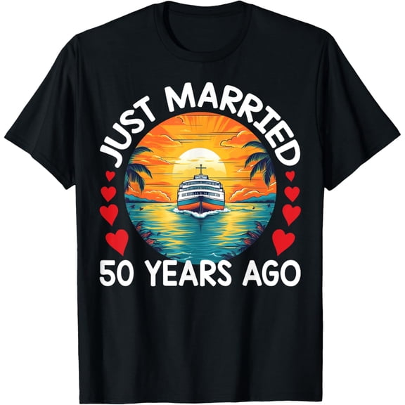 50th Wedding Anniversary Cruise Couples Matching Cruise Trip T-ShirtMen and women, White Black T-shirt, size: Extra large S-4XL