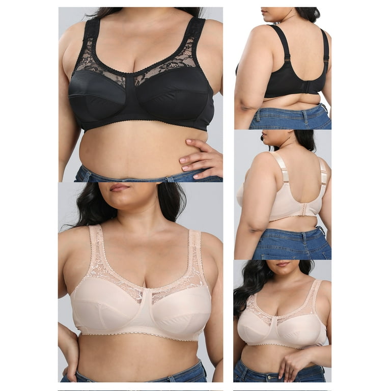 MELENECA Women's Full Coverage No Padding Plus Size Lace Underwire Bra  White 34E