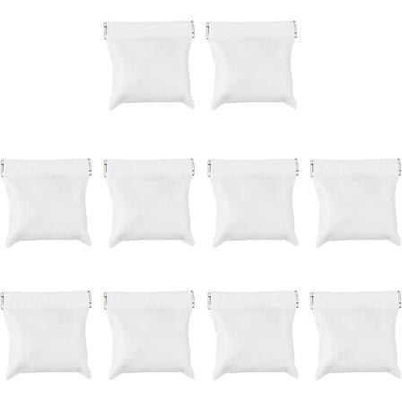 10Pcs PU Leather Jewelry Pouch Waterproof Necklace Travel Bag 8.2x8cm Portable Jewelry Organizer Gift Pouches No Zipper Self-Closing Coin Purse Pouch Small White Bags