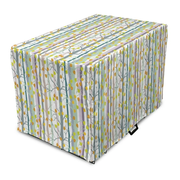Autumn Dog Crate Cover, Yellow Leaves Pastel Tree Branches Abstract Seasonal Art Printed Illustration, Easy to Use Pet Kennel Cover Small Dogs Puppies Kittens, 7 Sizes, Orange Pale Green, by Ambesonne