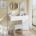 thumbnail image 1 of Coiffeuse Chic avec Miroir Rond Éclairé, Table de Maquillage Gain de Place avec 4 Tiroirs à Fermeture Douce, Tablette de Rangement Intégrée pour l'Organisation de la Chambre et du Garde-Robe, 1 of 6