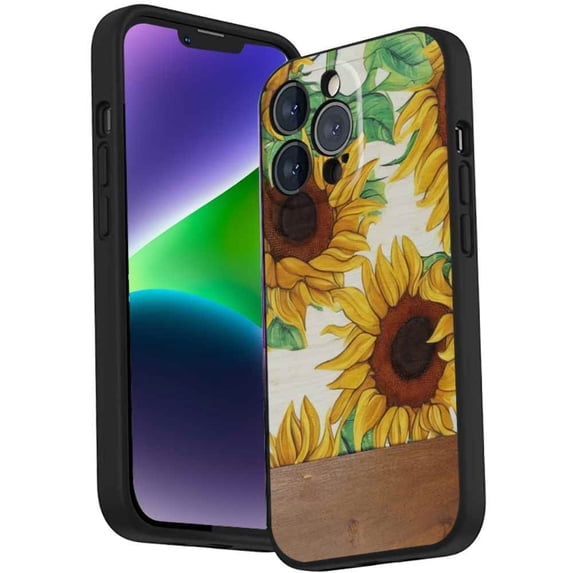 Summer-Sunflowers-Wood-Panel-310 Phone Case, Degined for iPhone 14 Pro Case Men Women, Flexible Silicone Shockproof Case for iPhone 14 Pro