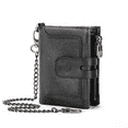 thumbnail image 1 of Men's Premium Full-Grain Leather Vertical Wallet with RFID Blocking Technology, Zipper & Tower Buckle Closure, Multiple Card Slots, Anti-Theft Chain, and Exterior Zipper Pocket – Sleek Black Design, 1 of 7