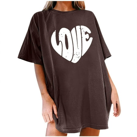 

Crop Tops for Women Sequin Tops for Women Fashion Woman Solid Crew Neck Print Short Sleeve T-Shirt Printing Loose Blouse Tops High Top Women Maternity Tops on Sales Brown XL
