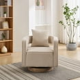 thumbnail image 2 of Modern 360° Swivel Accent Chair with Weathered Base & Comfy Cushion for Living Room, Office, Hotel - Beige Linen Blend, 2 of 9