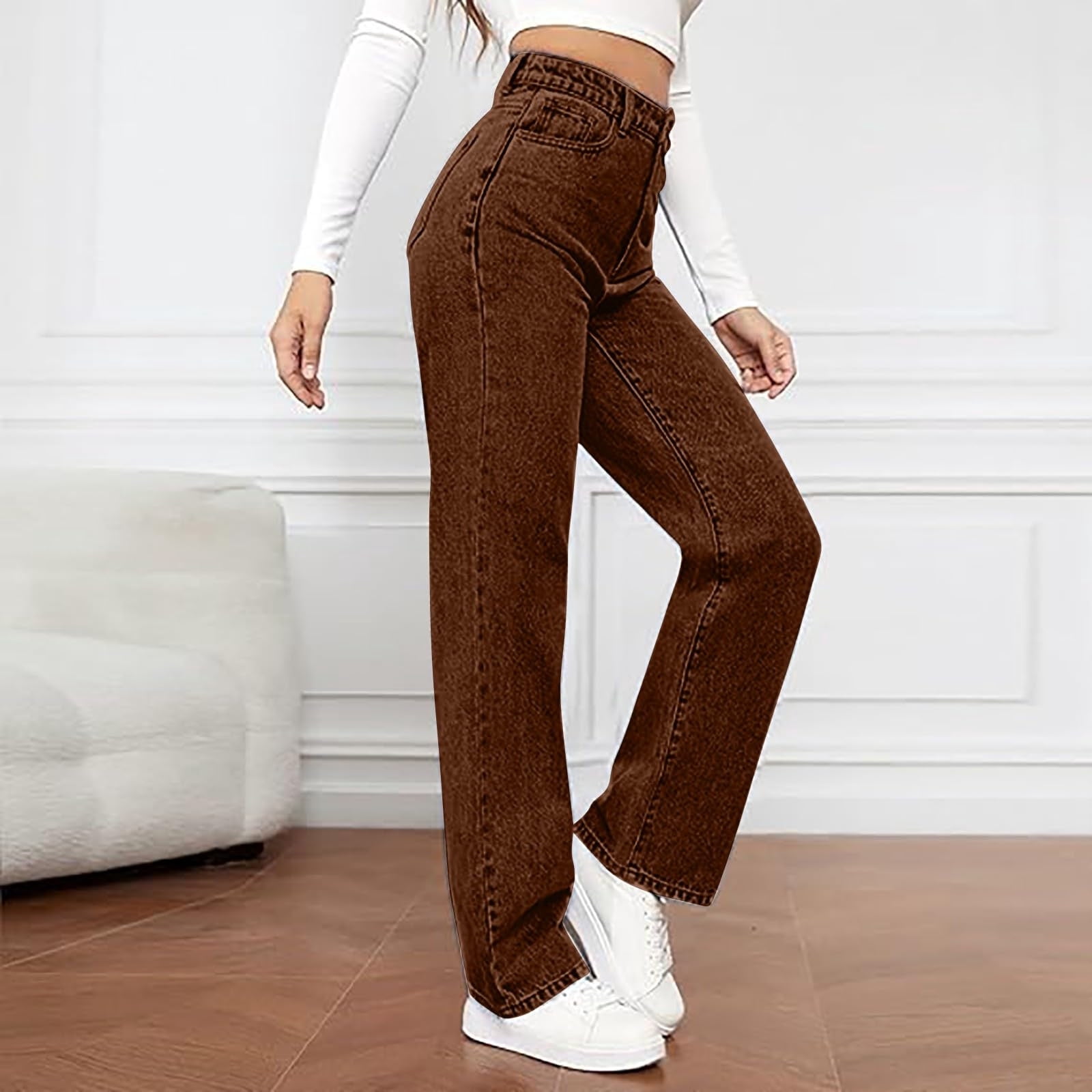 Womens Jeans High Waisted Straight Leg Loose Stretchy Lightweight Tummy Control Trendy Jeans for Women with Pockets