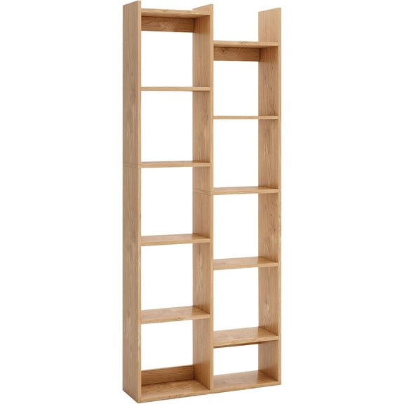 6-Tier Bookshelf, Tall Bookcase with 12 Open Shelves, Wooden Display Shelf, Narrow Bookshelves & Bookcases, Book Shelf for Living Room, Bedroom, Study, Small Spaces (1, Natural)