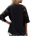 thumbnail image 4 of Camisetas de manga corta para mujer, diseño de encaje de fibra de poliéster, cuello en V, manga acampanada, costura, Jersey suelto, camiseta para el trabajo diario, 4 of 6