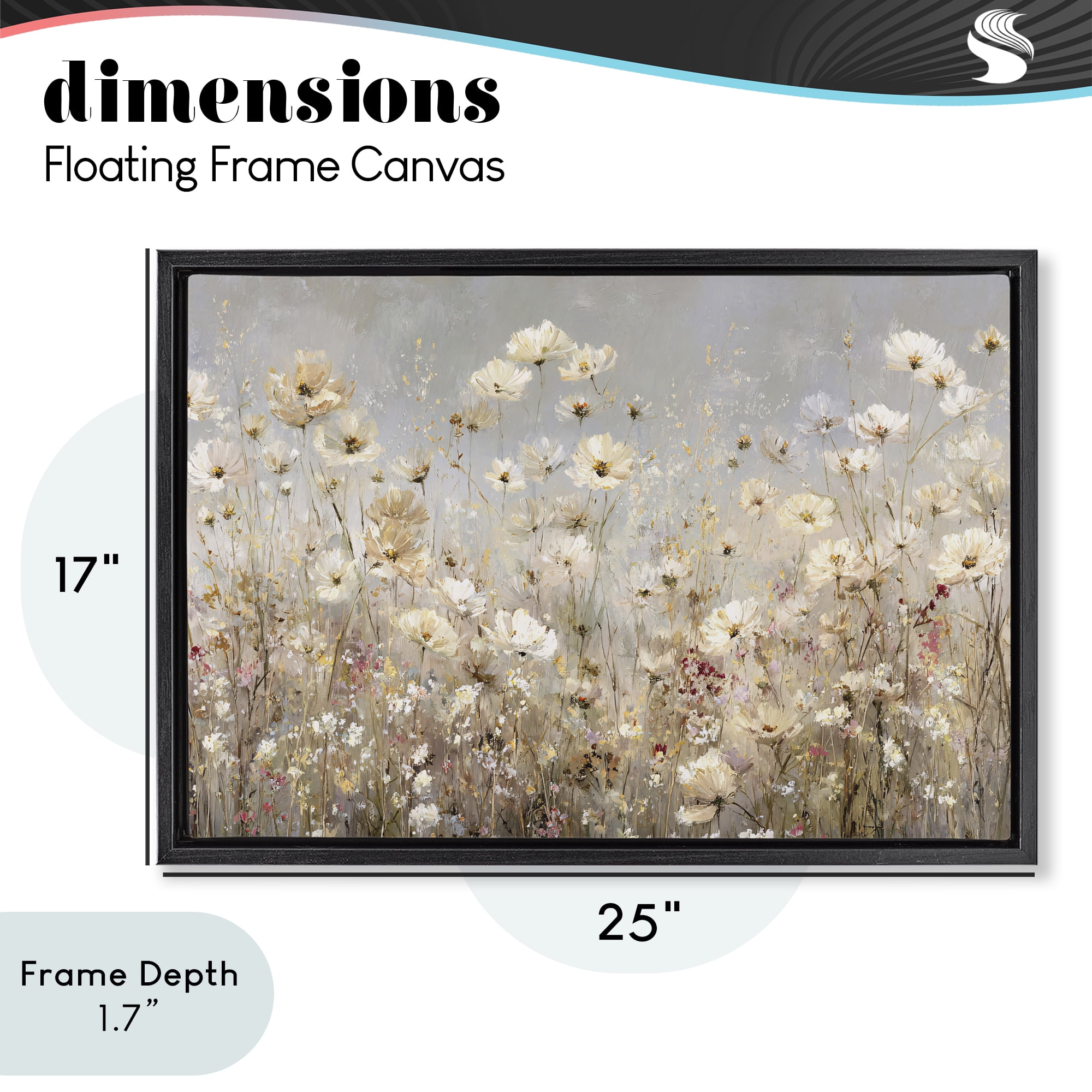 Stupell Industries White Daisy Clusters Meadow Black Framed Floater Canvas Wall Art, design by Jacky Ngan