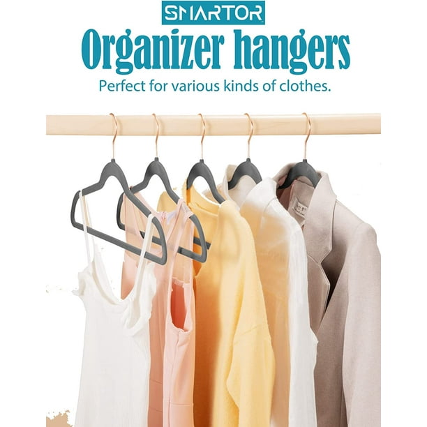Smartor Velvet Hangers 50 Pack, Black Felt Hangers Non Slip with Rose Gold Hook, Premium Felt Hangers for Adult, Clothes Hangers Velvet Heavy Duty