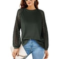 thumbnail image 4 of SWQZVT Womens Casual Trendy Blouses Loose Fit Tops Pullover Hollow-Out Lace Long Balloon Sleeve Shirts Armygreen Tee XL, 4 of 6