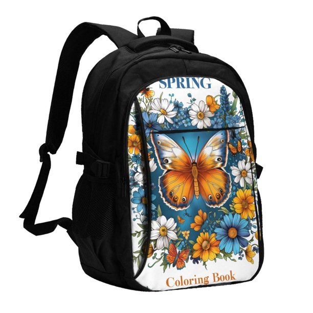 Balery Spring Butterfly Flowers Mochila con carga USB para hombre y mujer - Mochila impermeable y antirrobo para laptop con puerto USB para viajes, trabajo