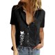 thumbnail image 1 of Gibobby Casual Playera de Manga Corta para Mujer Algodón Casual Suelto Personalidad Impreso Solapa Botón Manga Corta(Negro,M), 1 of 4