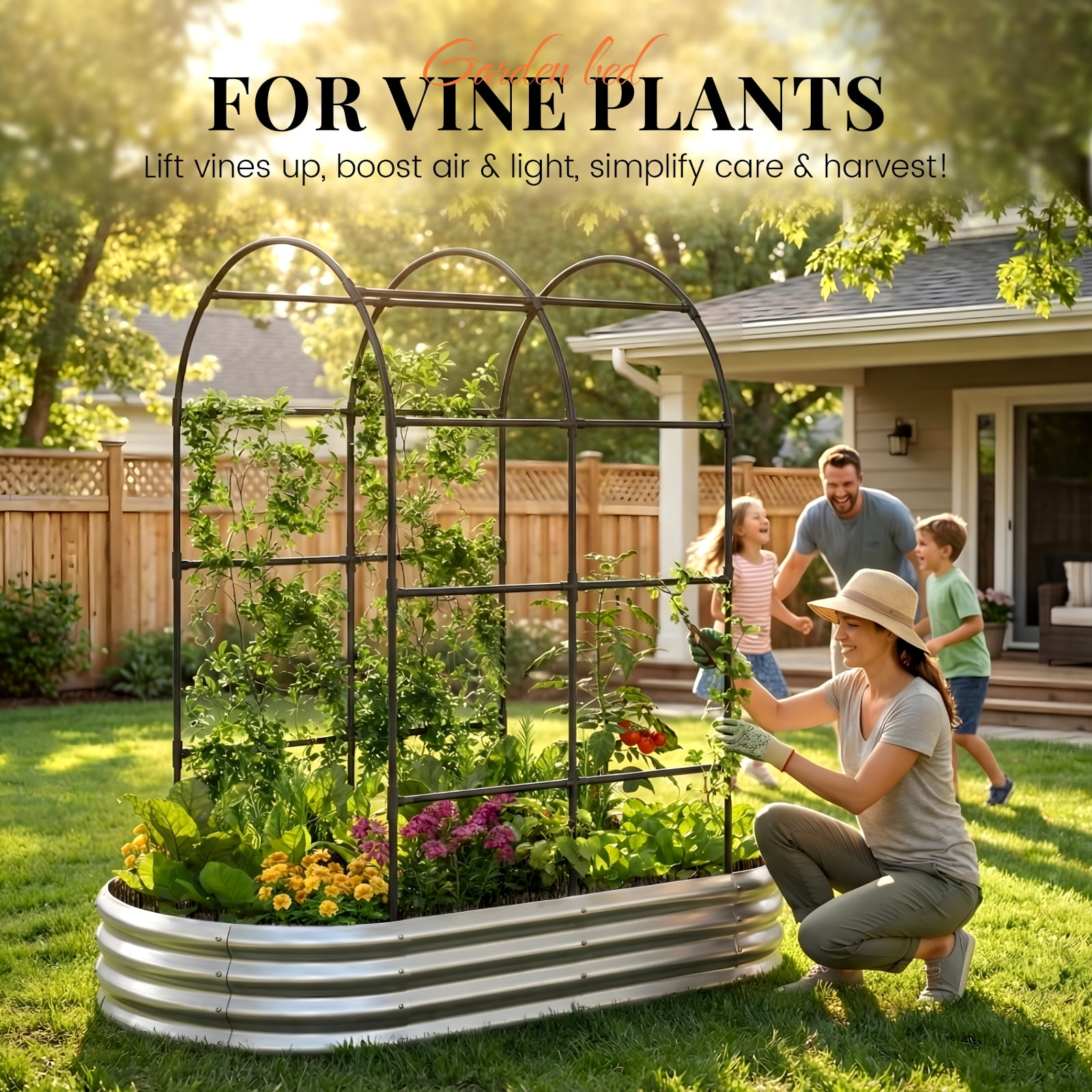 KING BIRD 6x3x1 ft Raised Garden Bed with Arched Trellis Galvanized Steel Metal Planter Garden Box Outdoor for Gardening Climbing Vegetables Flowers Silver