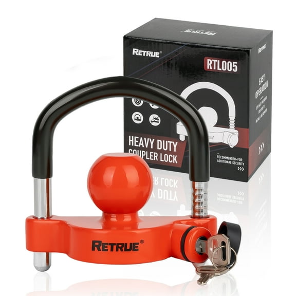 RETRUE Universal Trailer Ball Lock Hitch Coupler Locks Fits 1-7/8 Inch, 2 Inch, 2-5/16 Inch Couplers Adjustable Security with Weatherproof Cover and Cap, Red